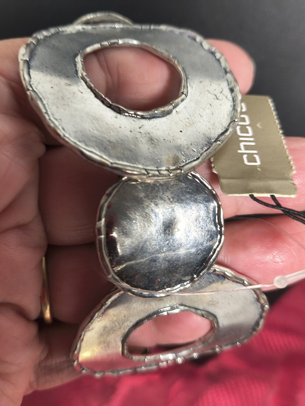 Chico's NWT Silver Tone Sculptural Statement Stretch Bracelet Retired